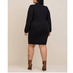 NEW TORRID Dress Plus Size 2X Black‎ Mock Neck Mini Jersey Long Sleeve Bodycon.